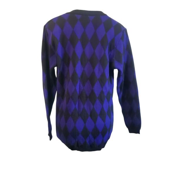 Vintage Purple Black Argyle Diamond Print Cardigan Punk Emo Y2K Grunge M/L - Picture 5 of 8